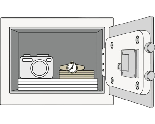 Seif deschisă cu cameră, ceas și bani