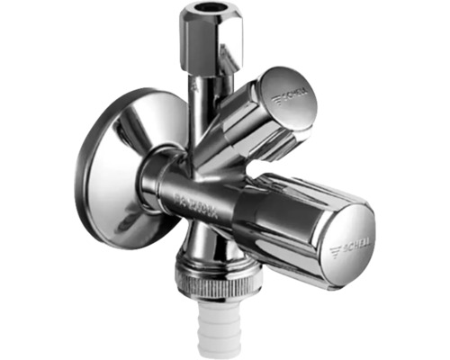 Robinet mașină de spălat / colţar combi Schell Comfort 1/2"x3/8"x3/4" cromat Robinet de colț cu două regulatoare și logo-ul Schell