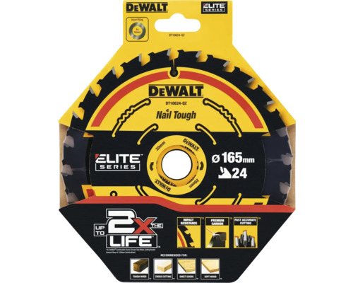 Disc circular DeWalt, diametru de 165 milimetri, potrivit pentru lemn cu cuie