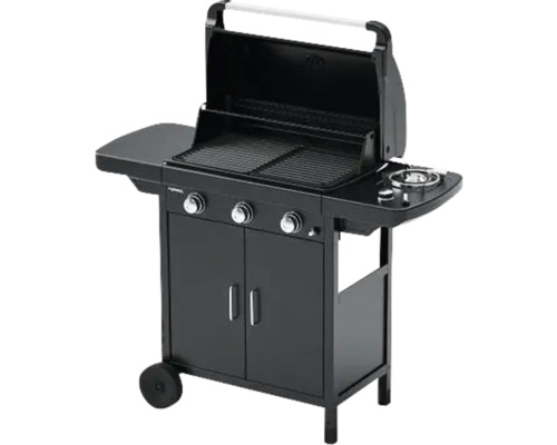 Grătar pe gaz negru cu suprafețe de depozitare, grătar și dulap inferior