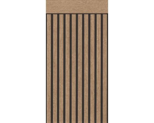 Bordură decorativă 39744-4 Wood panel maro închis 5 m x 106 cm Panou acustic cu lamele din lemn pentru perete și tavan