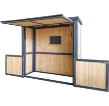 Stand de vânzare din lemn cu fereastră și acoperiș rabatabil