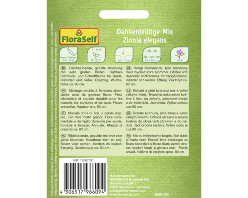 Ambalaj semințe Dahlia-flowered Mix Zinnia elegans