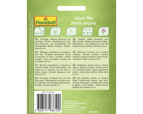 Pachet de semințe FloraSelf Liliput Mix Zinnia elegans