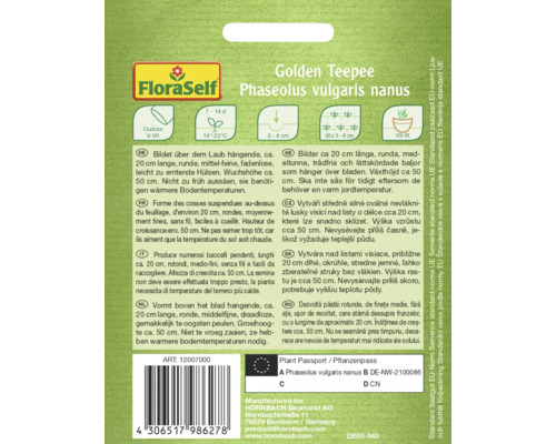 Pachet de semințe Golden Teepee Phaseolus vulgaris nanus