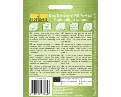 FloraSelf Semințe Kleine Rheinländerin, Pisum sativum sativum