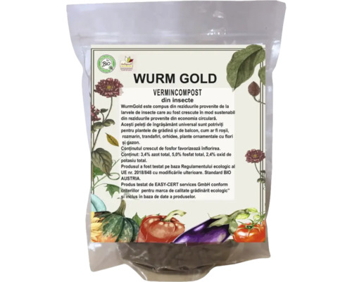 Îngrășământ Vermicompost Wurm Gold cu chitină 1 kg Wurm Gold Vermicompost îngrășământ pentru insecte în ambalaj