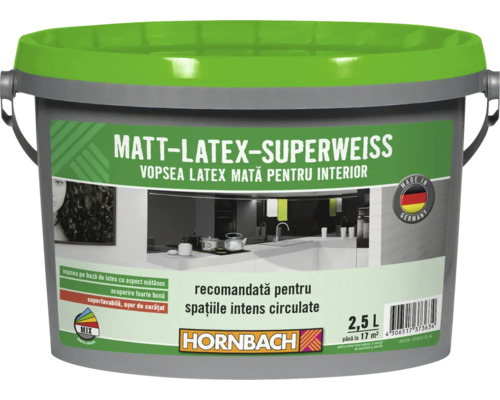 Vopsea pe bază de latex cu aspect mătăsos Matt-Latex-Superweiss albă 2,5 l