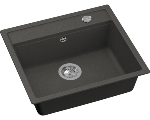 Chiuvetă de bucătărie pătrată din granit cu picurător și ventil cu coș de sită