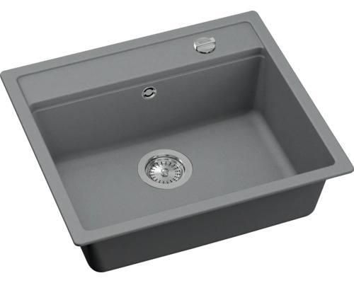 Chiuvetă de bucătărie compozită gri cu garnitură de scurgere