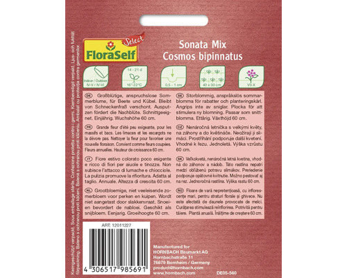 FloraSelf Sonata Mix Cosmos bipinnatus Informații pe ambalaj