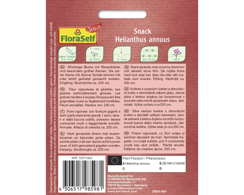 Ambalaj semințe de floarea-soarelui FloraSelf Snack Helianthus annuus cu informații despre cultivare și proprietăți