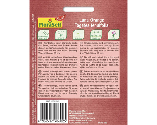Informații despre pachetul de semințe Luna Orange Tagetes tenuifolia.