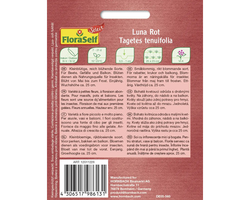 Pachet de semințe Tagetes tenuifolia Luna Rot cu informații despre cultivare și proprietăți