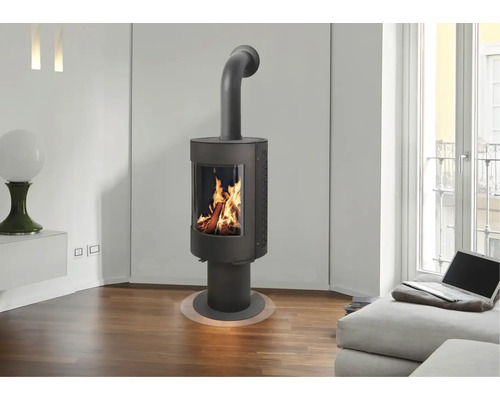 Cameră de zi cu sobă de ardere a lemnului și lemn care arde