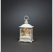 Lanternă decorativă cu glob de zăpadă iluminat, cu motiv de pădure de iarnă