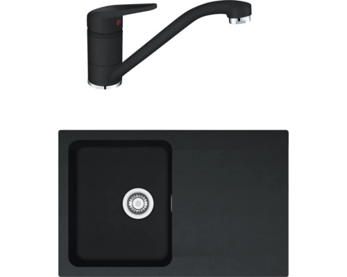 Pachet chiuvetă bucătărie tectonite 1 cuvă Franke OID 611 50x78 cm negru ,incl. baterie Novara Chiuvetă de bucătărie neagră cu robinet negru