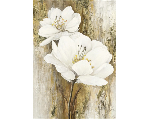 Tablou pictat manual Gold-White Colored Flowers II 70x100 cm