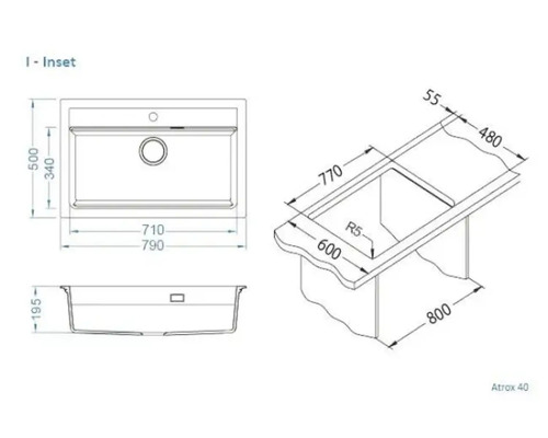 Desen tehnic al unei chiuvete încorporabile cu dimensiuni