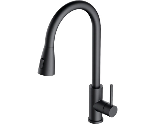 Baterie de bucătărie neagră cu gura de scurgere pivotantă