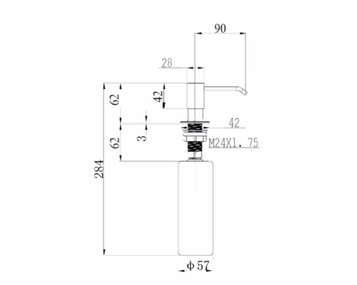 Desen tehnic al unui dozator de săpun cu dimensiuni