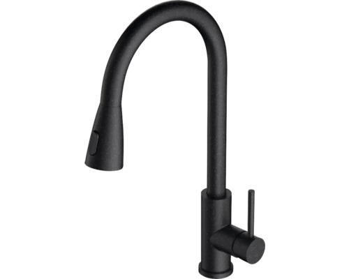 Baterie de bucătărie neagră cu gât înalt și duș extractibil