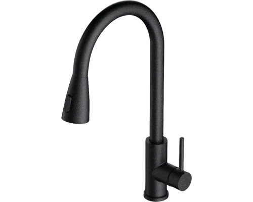 Baterie de bucătărie cu gât înalt și duș extractibil