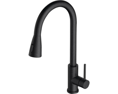 Baterie de bucătărie cu gât înalt și duș extractibil