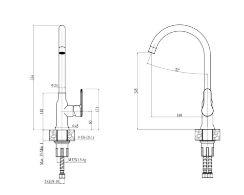 Desen tehnic al unui robinet cu dimensiuni