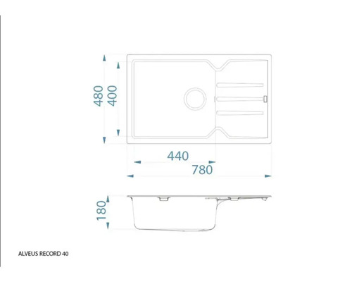 Desen tehnic al chiuvetei Alveus Record 40 cu dimensiuni