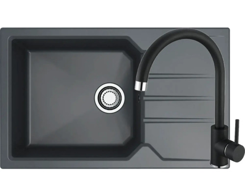 Chiuvetă cu picurător și robinet negru