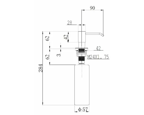 Desen tehnic al unui dozator de săpun cu dimensiuni