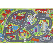 Covor de joacă cu tematică urbană, străzi, clădiri și locuri de parcare