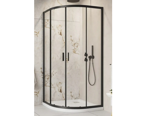 Set cabină de duș pătrată Radaway Alienta Black A800 cu cădiță de duș si sifon, 80x80 cm, sticlă transparentă, profil negru
