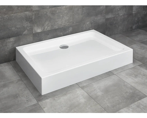 Cădiță de duș dreptunghiulară din ceramică sanitară cu scurgere