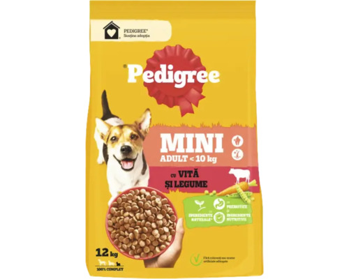 Pedigree hrană uscată Mini Adult sub 10 kilograme, cu vită și legume, pachet de 12 kilograme