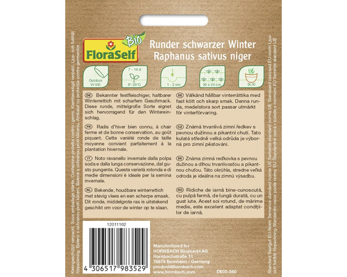 Pachet de semințe de ridiche neagră de iarnă rotundă, soiul Raphanus sativus niger de la FloraSelf Bio