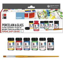 Set vopsele pentru porțelan și sticlă Marabu cu pensulă