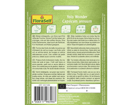 Logo FloraSelf. Yolo Wonder Capsicum annuum pașaport de plante.