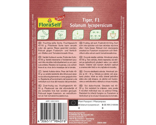 Pachet de semințe Tiger F1 Solanum lycopersicum cu informații despre plante