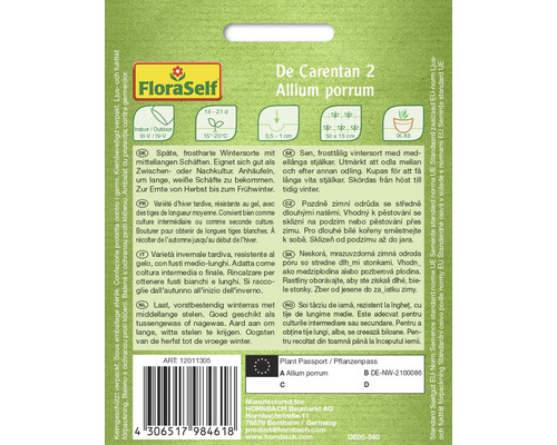 Pliculeț de semințe De Carentan 2 Allium porrum de la FloraSelf pentru praz de iarnă târziu, rezistent la îngheț, cu tije de lungime medie