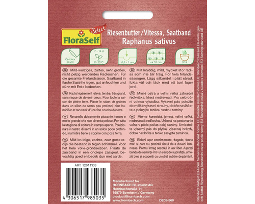 Bandă de semințe de ridichi, soiul Riesenbutter/Vitessa de la FloraSelf