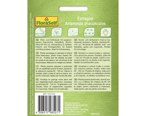 Pachet de semințe de tarhon FloraSelf cu informații despre cultivare și utilizare