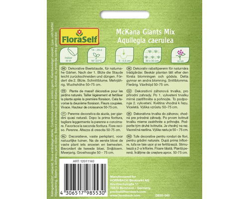 Ambalaj semințe Aquilegia caerulea McKana Giants Mix cu informații despre cultivare și îngrijire