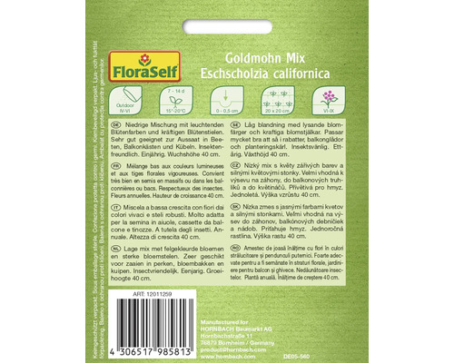 Pachet de semințe Goldmohn Mix Eschscholzia californica cu informații despre semănare, locație și creștere