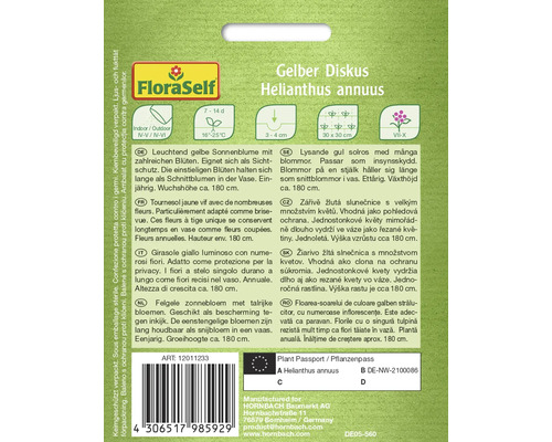Pachet de semințe de floarea-soarelui Galben Diskus Helianthus annuus