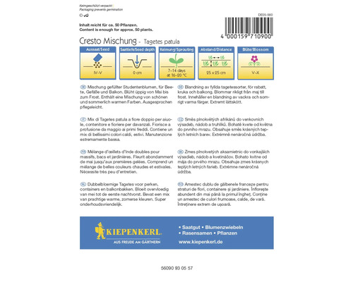 Pachet de semințe de flori Tagetes Patula cu instrucțiuni de plantare