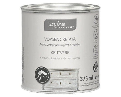 Recipient cu vopsea cretată pentru pereți și mobilier