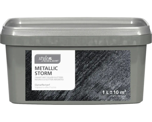 Vopsea cu efect lucios StyleColor Metallic Storm negru cu sclipici argintiu 1 l
