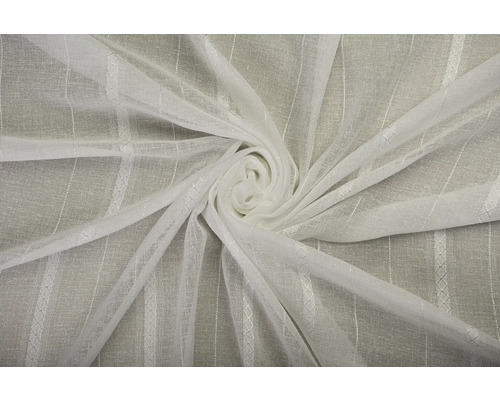 Țesătură albă, transparentă, pentru perdele, cu model în dungi